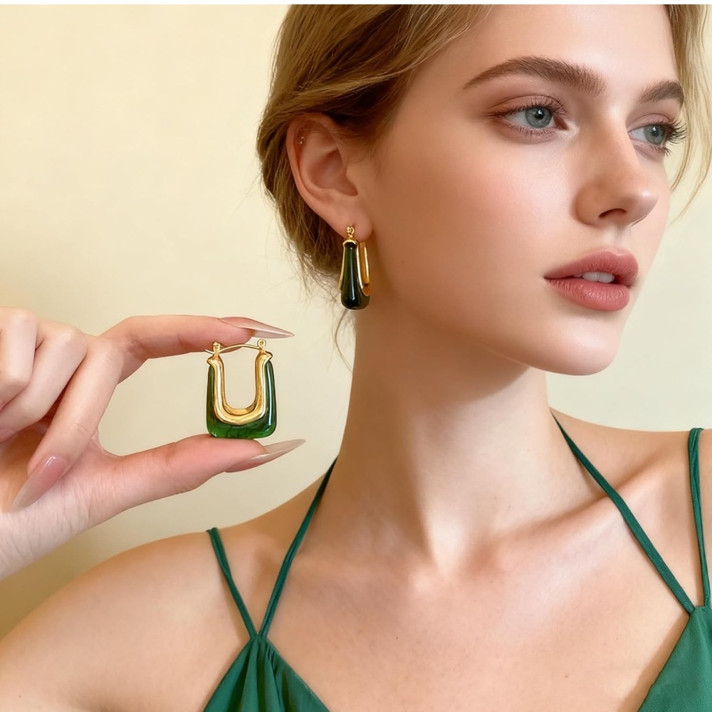 Minimalist Green Gold Earrings